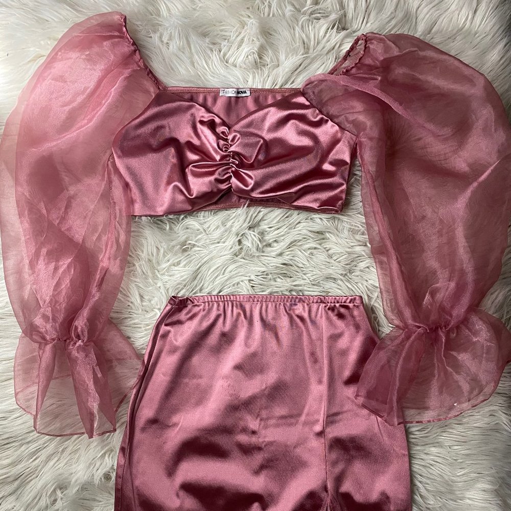 Out with My girls satin skirt set